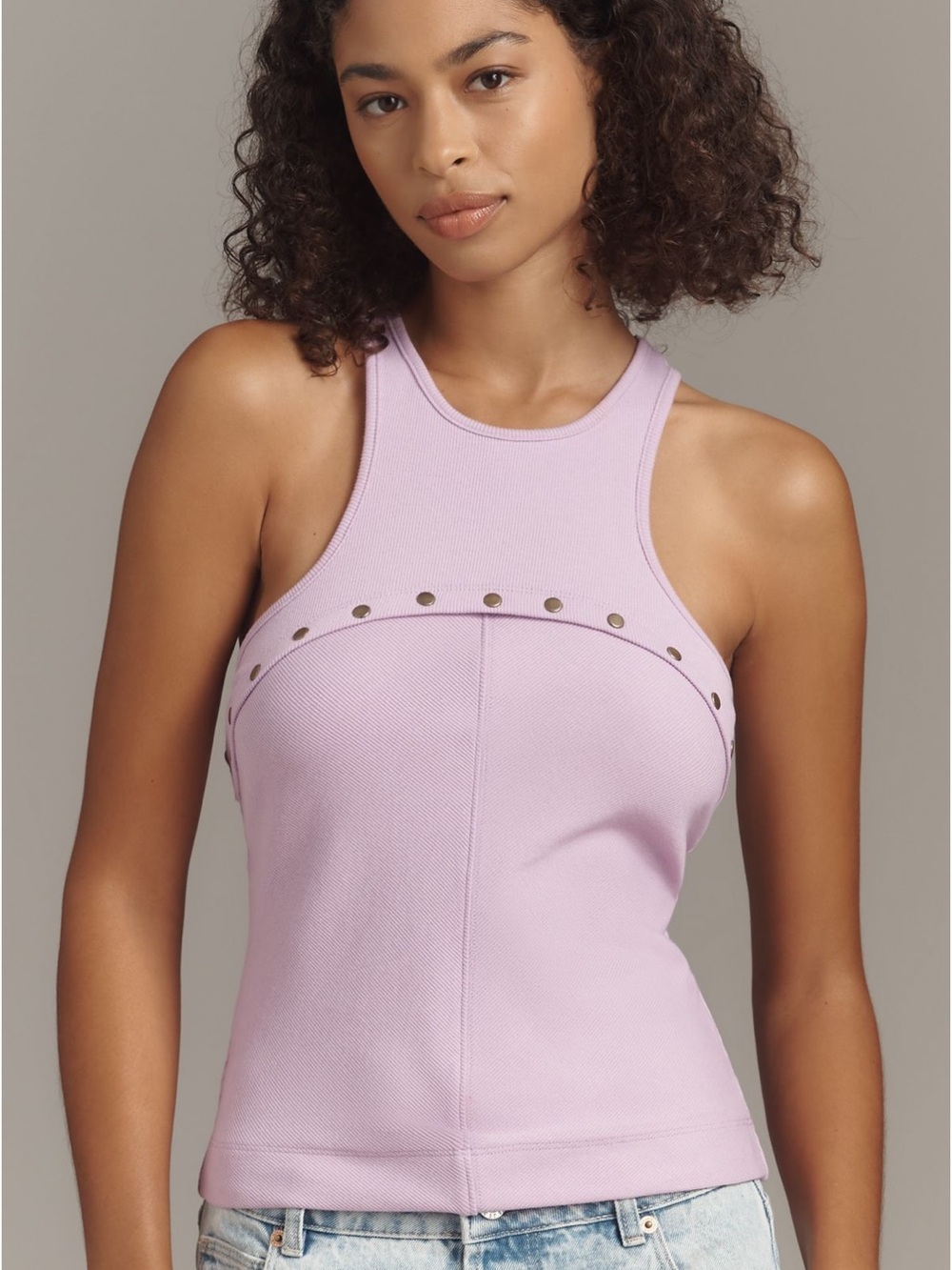 Anthropologie Lilac Ribbed Racerback Tank with Stud Detail